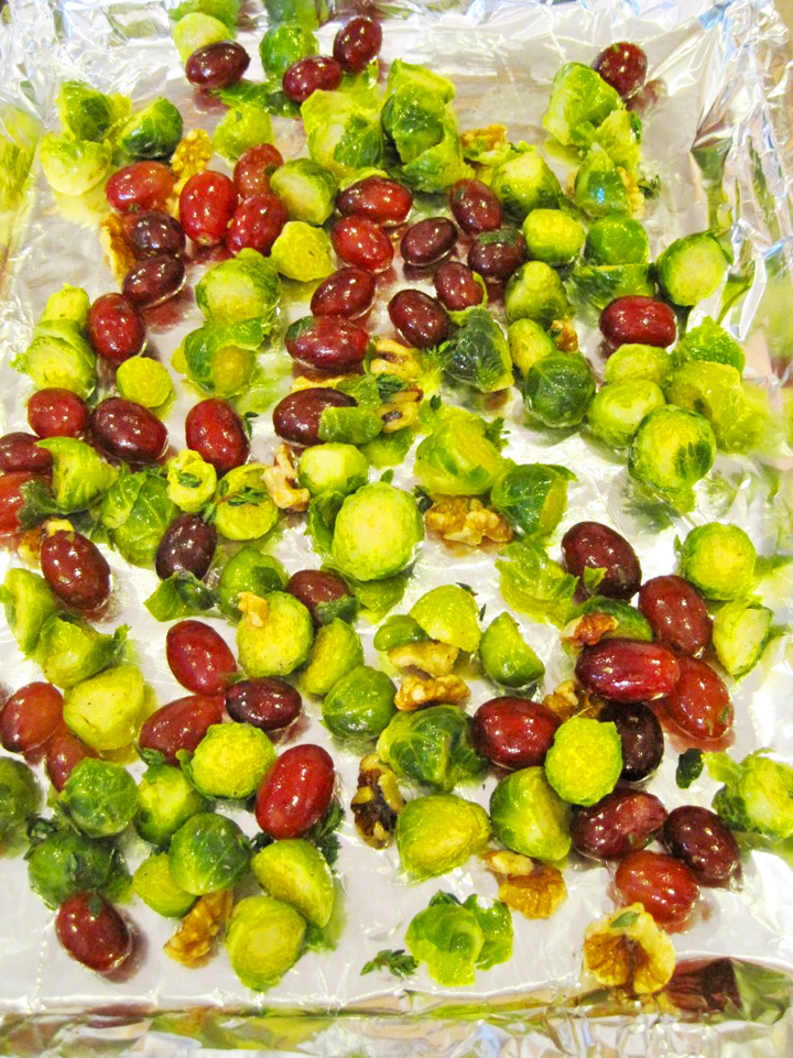 Roasted Brussels Sprouts, Grapes and Walnuts: Pre-Baked
