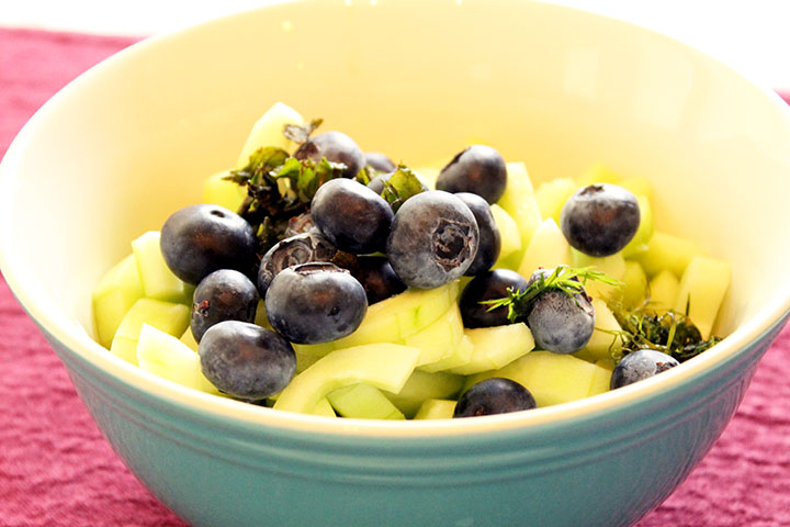 cucumber & blueberry summer salad with homemade blueberry vinaigrette #recipe via www.agutsygirl.com #glutenfree #grainfree #dairyfree