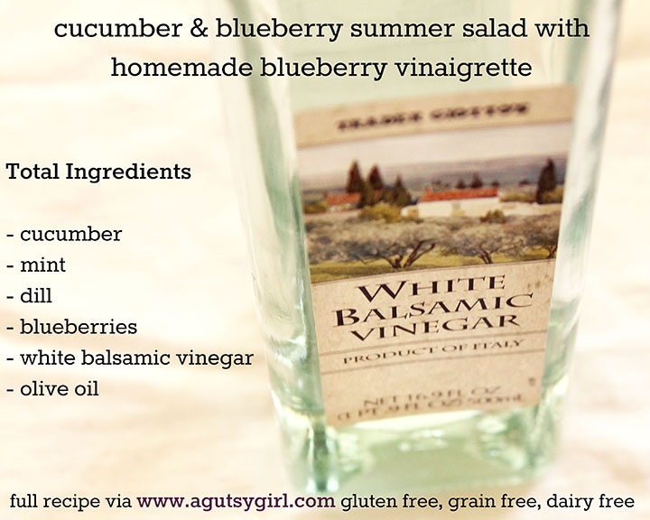 ingredients for cucumber & blueberry summer salad with homemade blueberry vinaigrette recipe via www.agutsygirl.com #glutenfree #grainfree #dairyfree #paleo