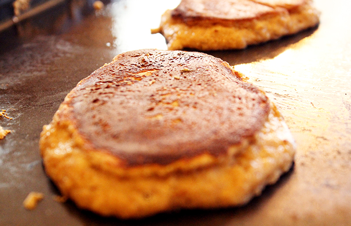 skillet cooking for sea salted cinnamon almond butter pancakes recipe via www.agutsygirl.com #almondbutter via www.alovingspoon.com #glutenfree #grainfree #dairyfree #paleo