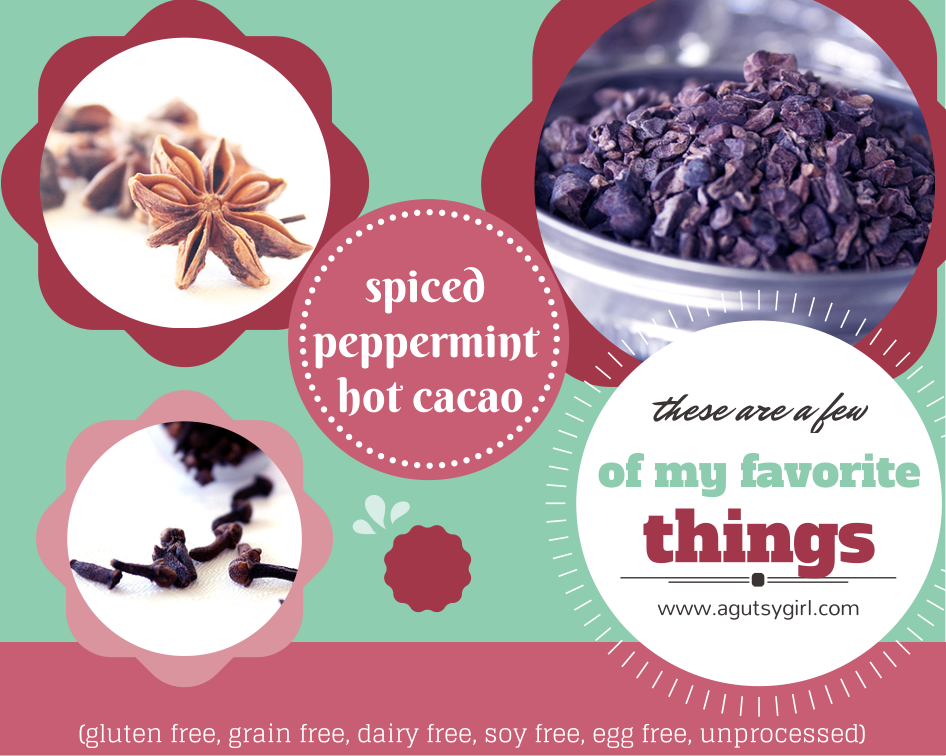 These are a few of my favorite things. Spiced Peppermint Hot Cacao (gluten free, grain free, dairy free, soy free, egg free, unprocessed) via www.agutsygirl.com
