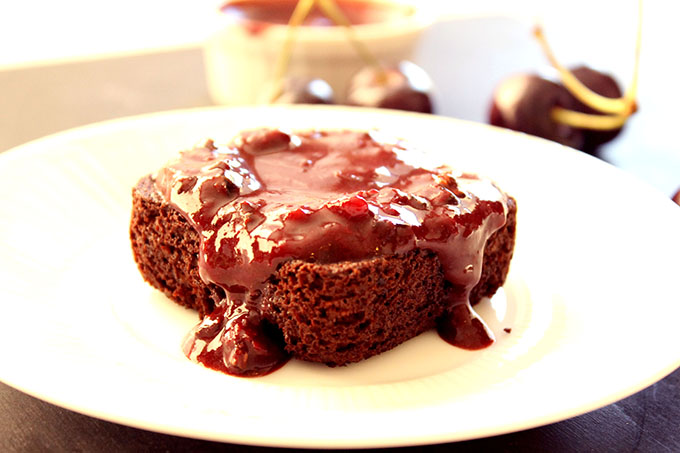 chocolate-cherry brownie with a chocolate-cherry sauce #Recipe via www.agutsygirl.com