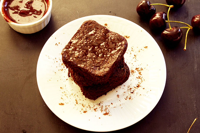 Stack Chocolate-Cherry Brownies with a Chocolate-Cherry Sauce #Recipe via www.agutsygirl.com