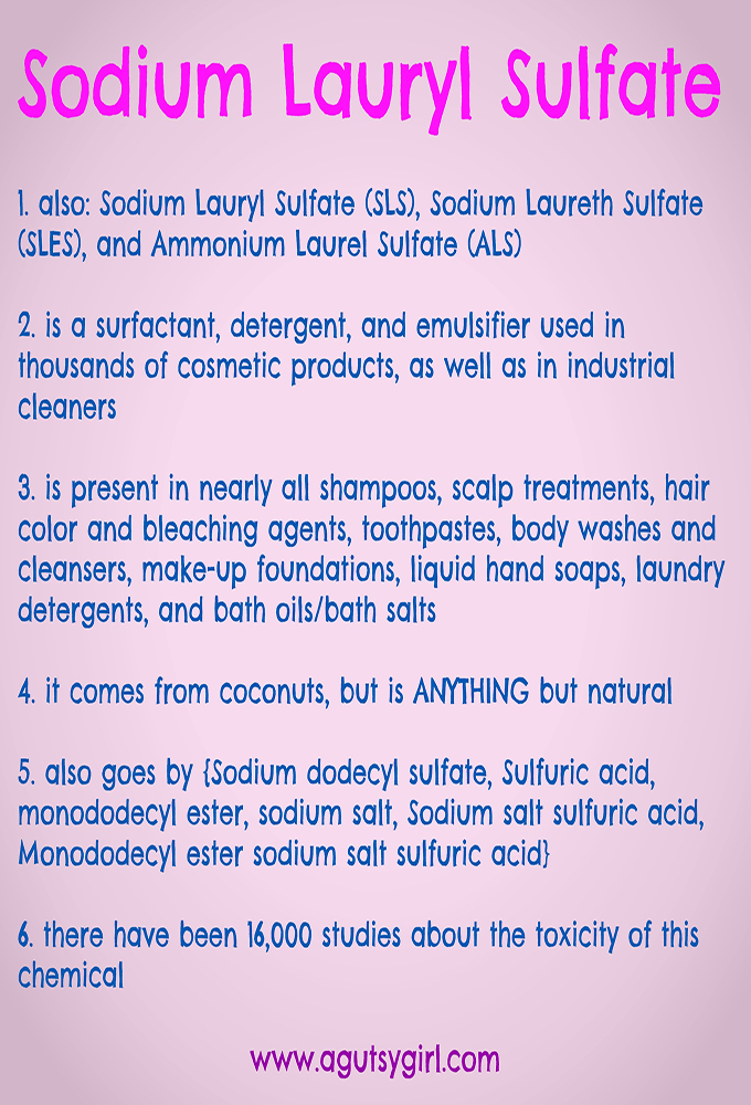 Sodium Lauryl Sulfate SLS via www.agutsygirl.com #skincare #naturalskincare #sibo #guthealth