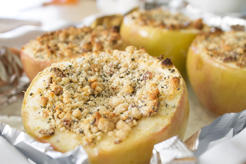 Baked Apple Stuffed Crumble gluten free, dairy free sarahkayhoffman.com Fall Baked Apples