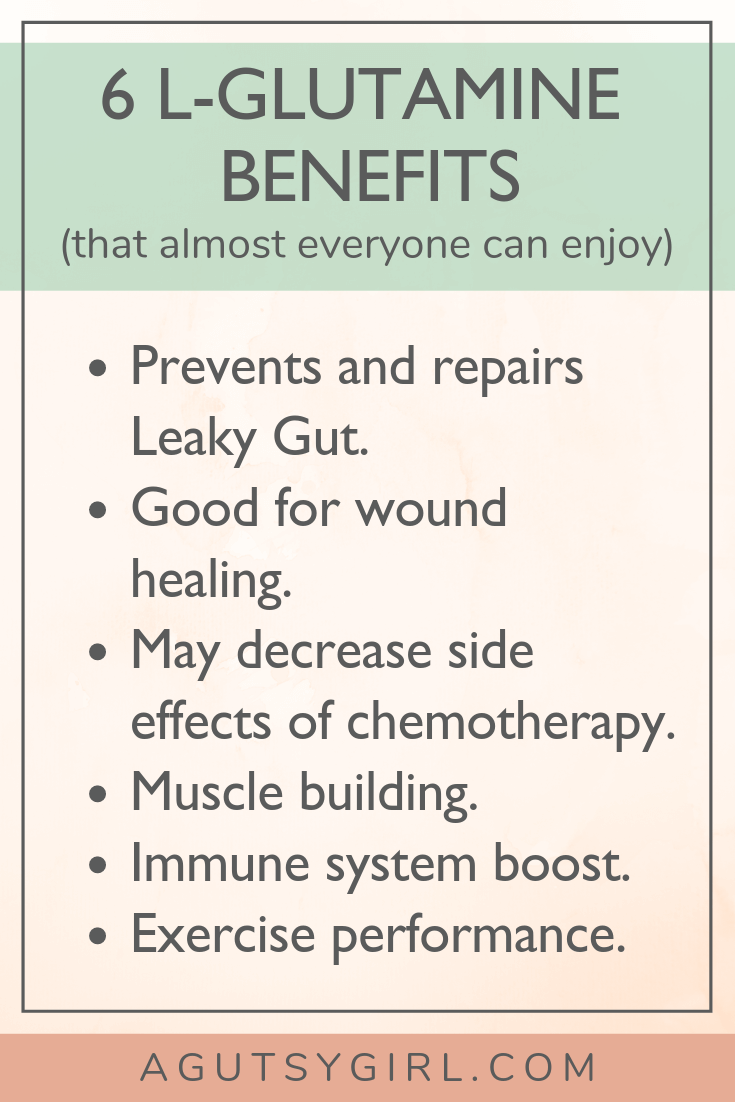 L-Glutamine for Gut Healing 6 benefits www.agutsygirl.com #supplements #guthealth #guthealing #healthyliving