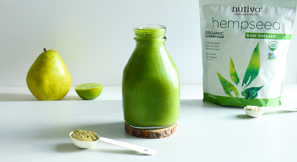How to Hustle a Healthy Lifestyle 3 Healthy Smoothie Recipes Hemp and Pear-licious Perfection Smoothie sarahkayhoffman.com Nutiva