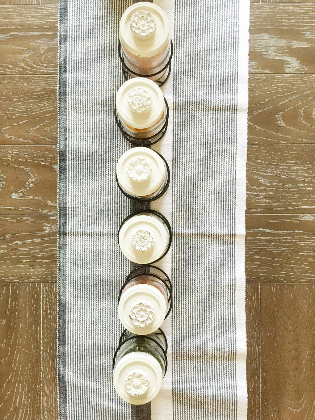 DIY Mason Jar Table Centerpieces sarahkayhoffman.com Row of lids