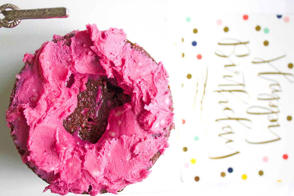 Paleo Birthday Cake with Rainbow Unicorn Frosting Pink Frosting sarahkayhoffman.com
