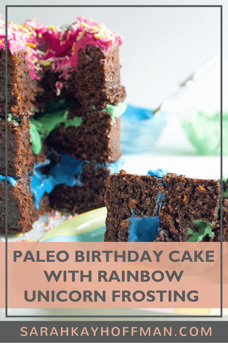 Paleo Birthday Cake with Rainbow Unicorn Frosting www.sarahkayhoffman.com