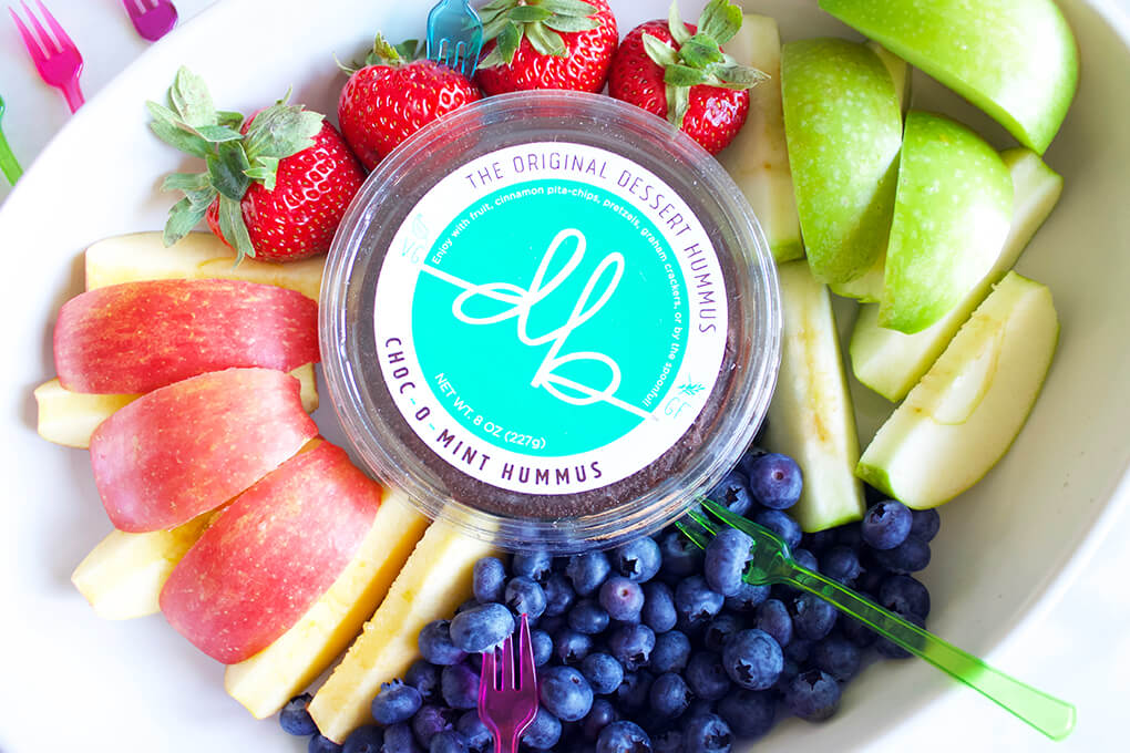 Finally Shark Tank sarahkayhoffman.com Delighted By Dessert Hummus Choc-O-Mint with fruit