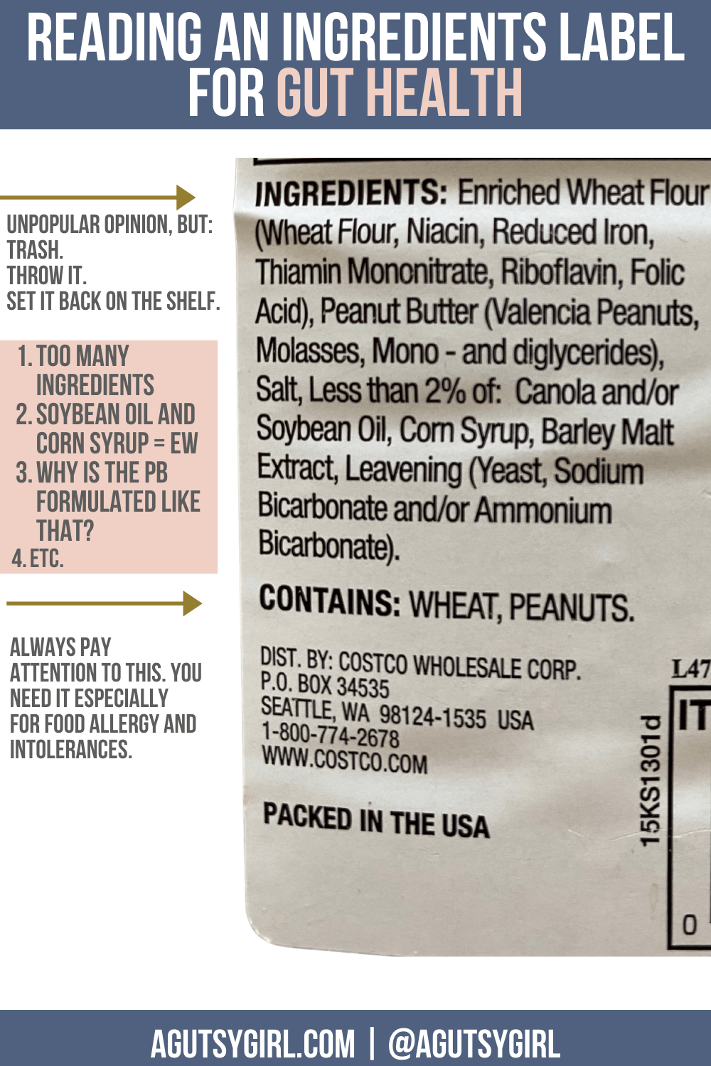 Ingredient List How to Read Food Labels template for Gut Health agutsygirl.com #foodlabel #nutritionlabel #guthealth