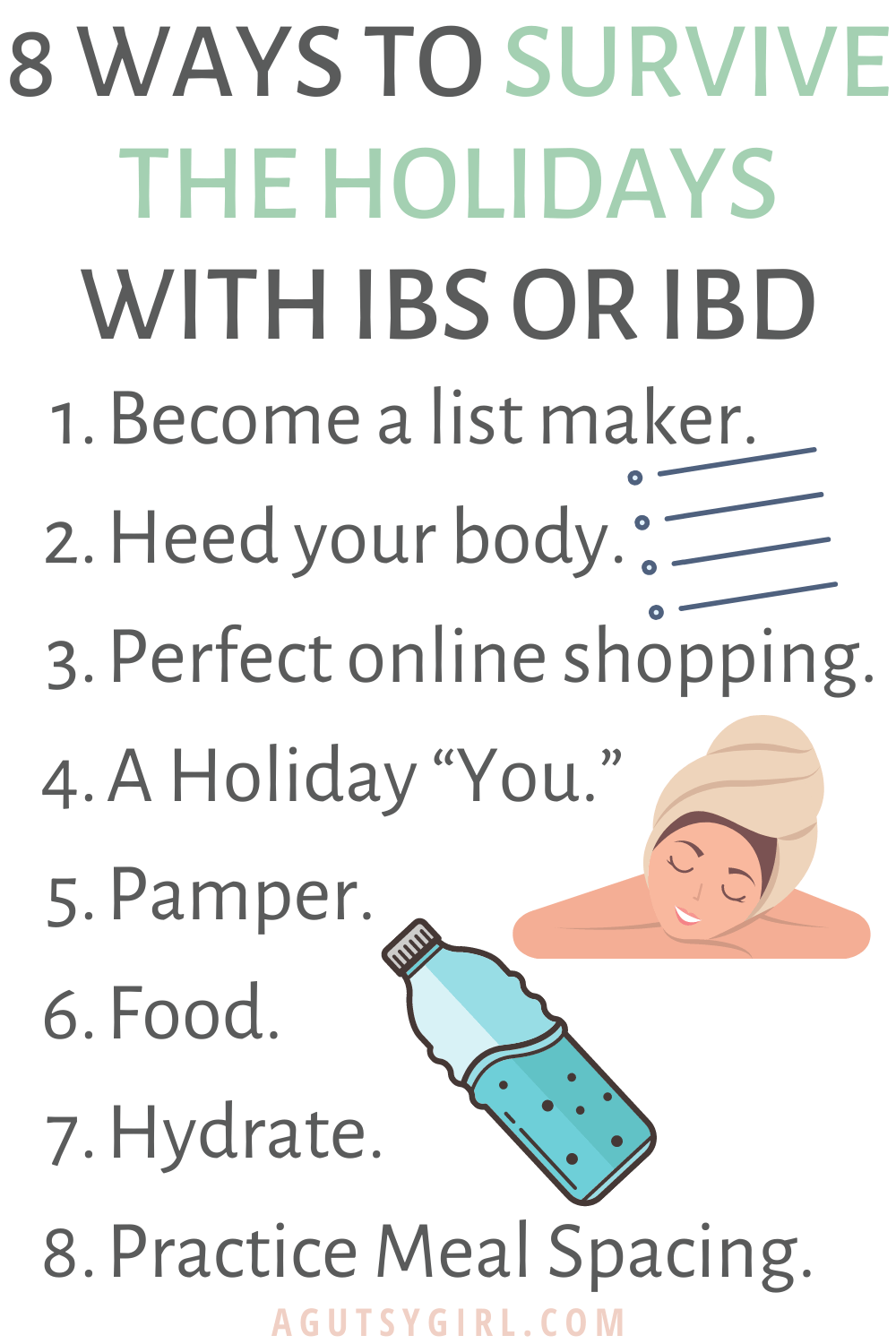 8 Ways to Survive the Holidays with IBS or IBD agutsygirl.com #guthealth #ibs #ibd #holidayplanning list