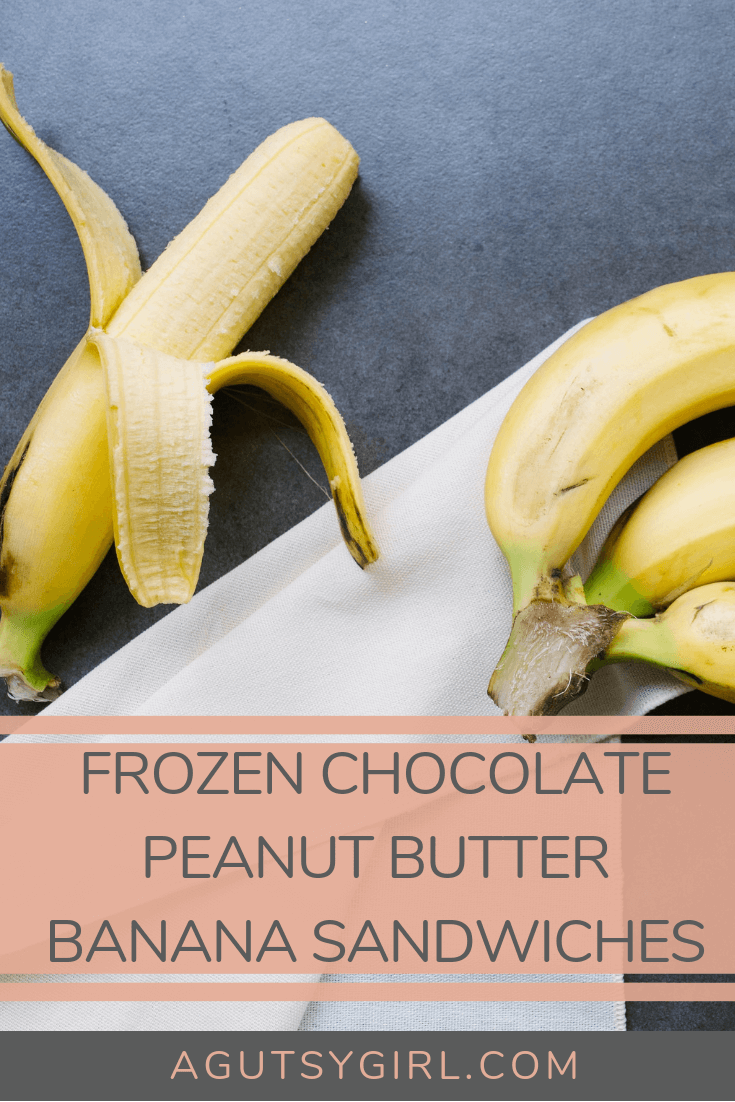 Frozen Chocolate Covered Peanut Butter Banana Sandwiches agutsygirl.com #peanutbutter #banana #glutenfreerecipe #dairyfree