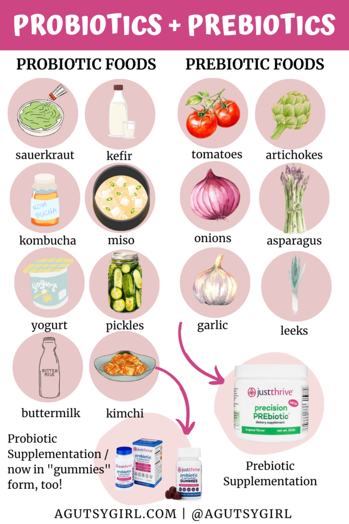 Probiotic Foods vs Prebiotic Foods agutsygirl.com