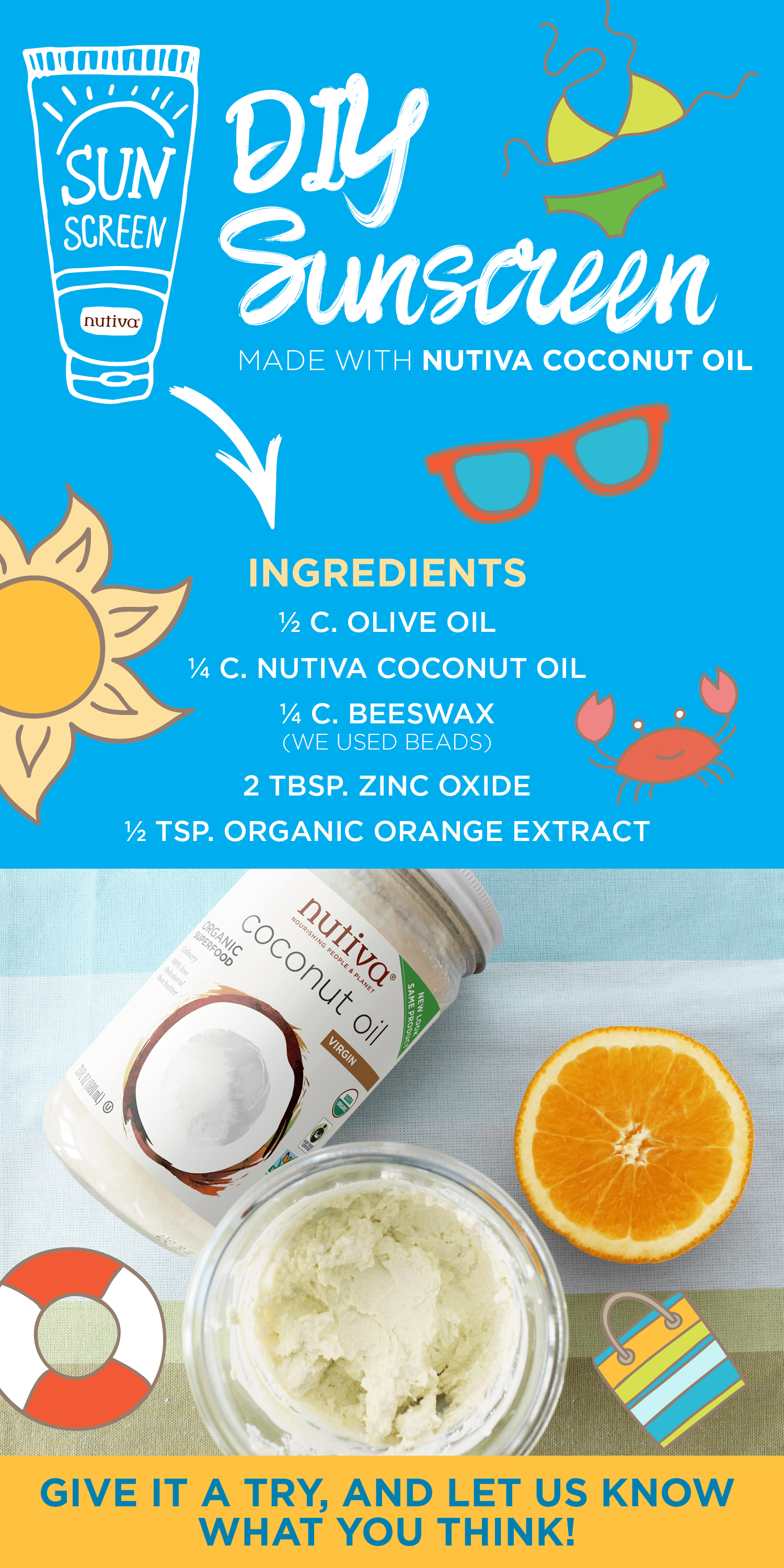 DIY Sunscreen with Nutiva Coconut Oil agutsygirl.com #sunscreen #natural #summer