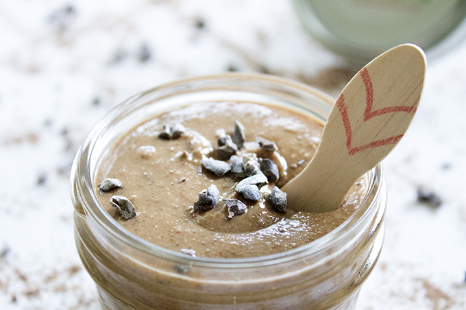 Purely Cacao Peanut Butter with mini heart spoon agutsygirl.com nut butter #pb #nutbutter #diy