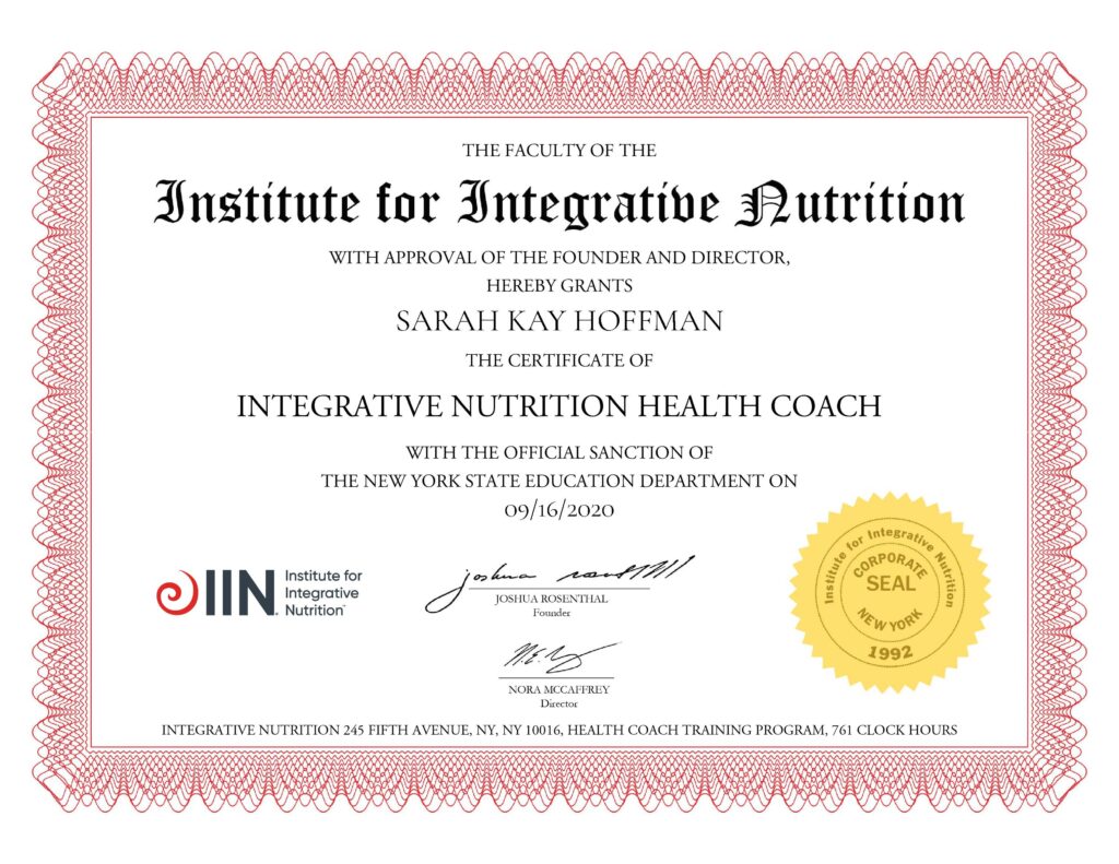IIN certificate A Gutsy Girl nutrition school agutsygirl.com