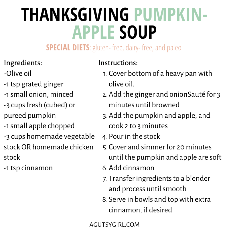 Thanksgiving Pumpkin Apple Soup agutsygirl.com #dairyfree #thanksgiving #souprecipe