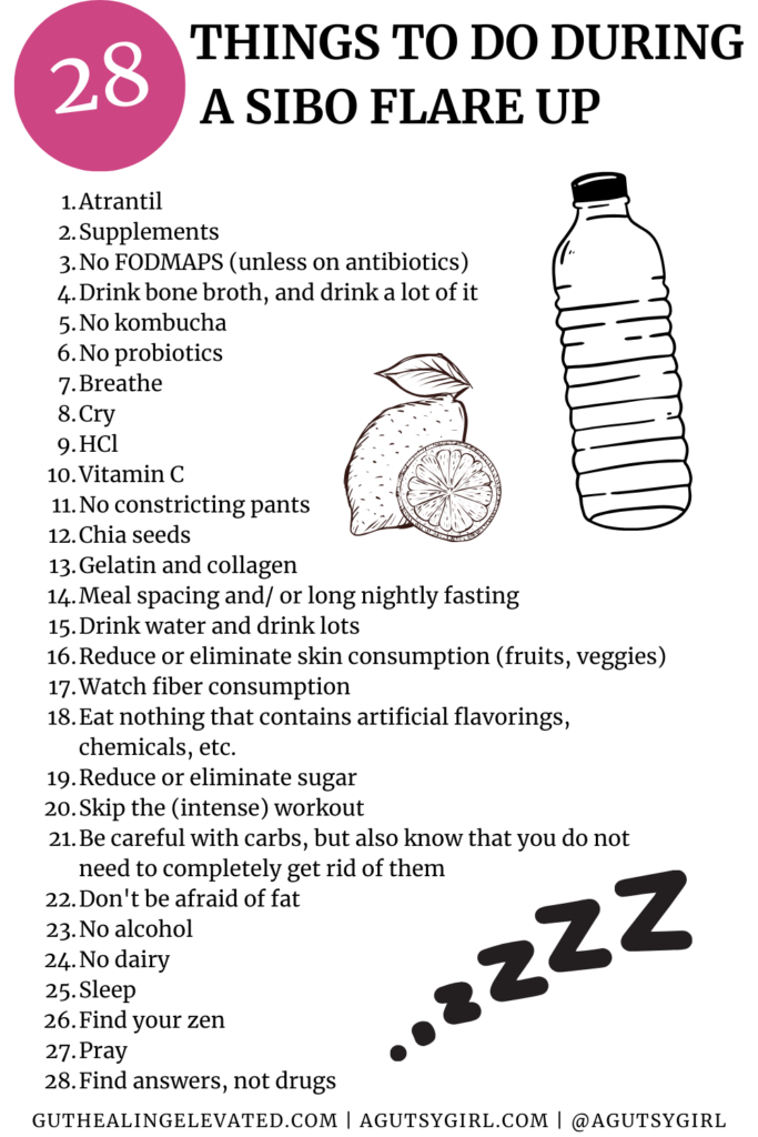 SIBO home remedies - 28 Things to Do During a SIBO Flare Up agutsygirl.com