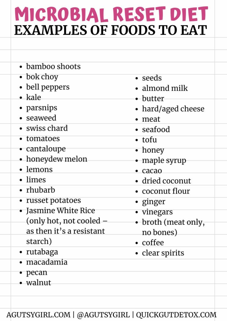 Microbial Reset Diet food list with A Gutsy Girl agutsygirl.com