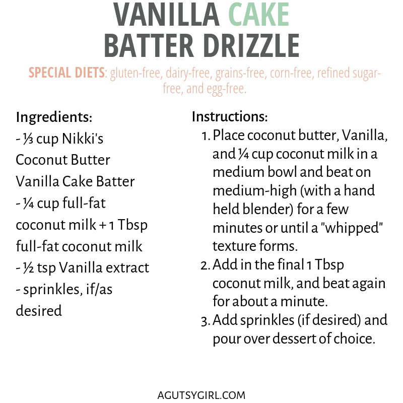 Vanilla Cake Batter Drizzle Strawberry Shortcake agutsygirl.com #paleorecipes #paleodesserts #strawberryshortcake