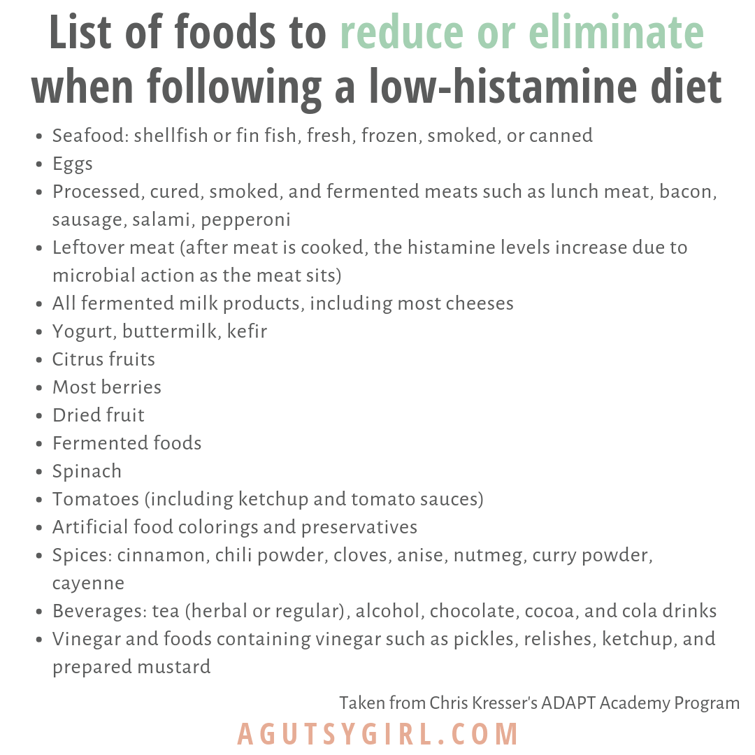 Foods to Avoid on Low Histamine Diet agutsygirl.com #histamine #histaminefree #guthealth