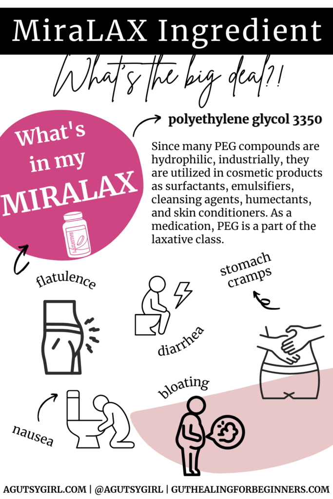 MiraLAX ingredients polyethylene glycol 3350 agutsygirl.com #miralax #laxative