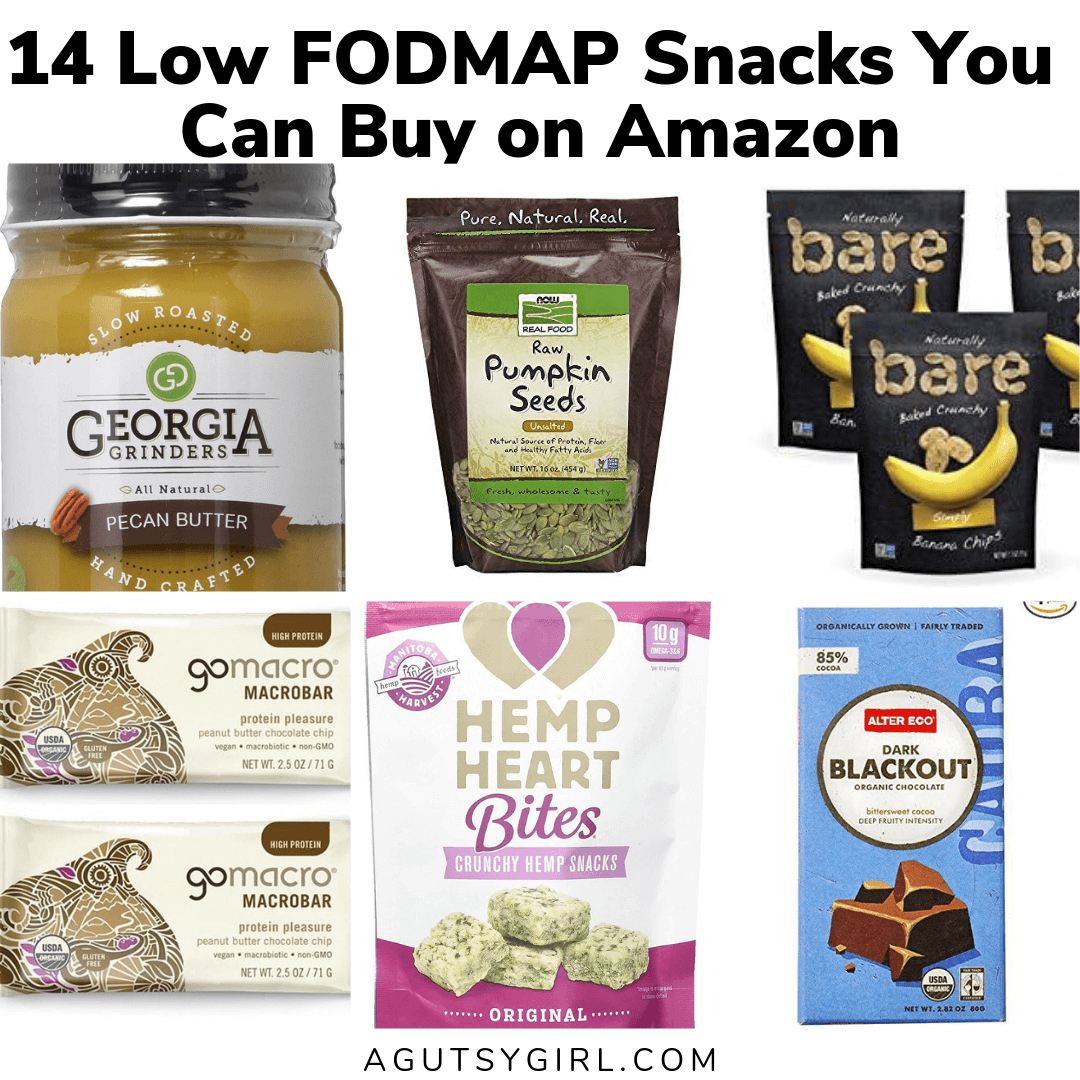 14 Low FODMAP Snacks You Can Buy on Amazon agutsygirl.com #healthyliving #healthysnacks #lowfodmap #whole30