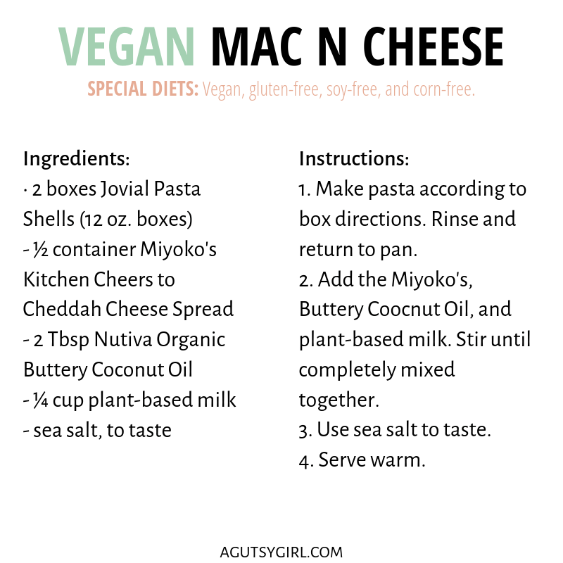 Best Vegan Mac N Cheese gluten free agutsygirl.com ingredients #veganrecipes #dairyfreerecipes #macncheese