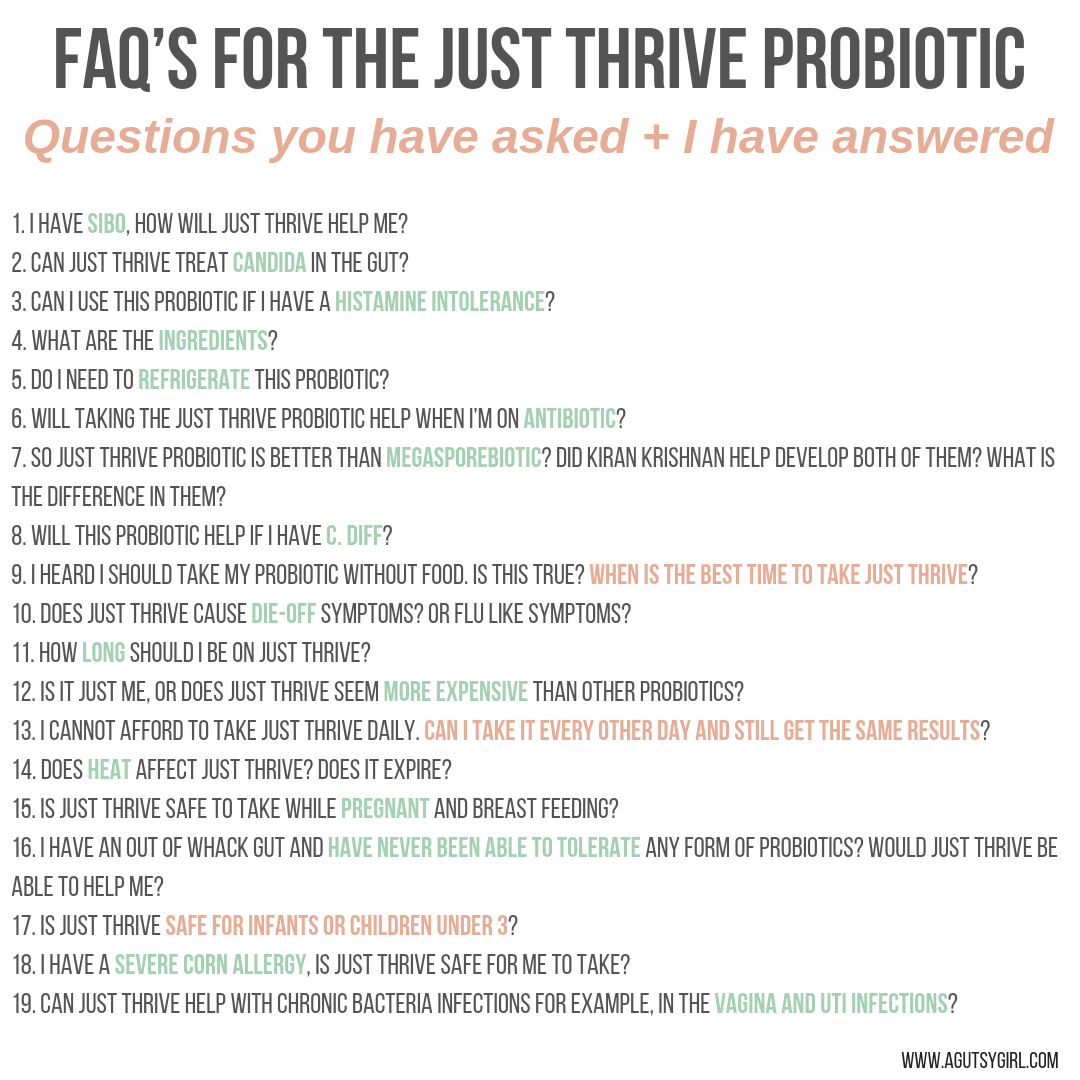 All About Thrive Probiotics Just Thrive FAQ's agutsygirl.com A Gutsy Girl #supplements #probiotics #probiotic #guthealth