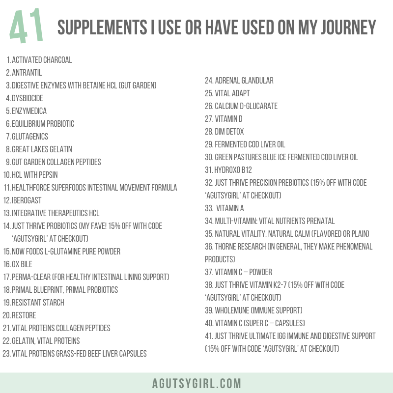 41 Supplements Recommended by A Gutsy Girl agutsygirl.com #supplements #guthealth #healthyliving #immunesystem