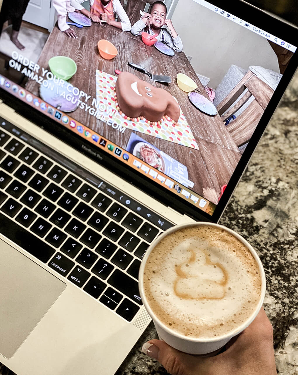 Emoji Poop Cake Party agutsygirl.com #emojis #poop #leakygut #bookrelease latte art coffee TRIO