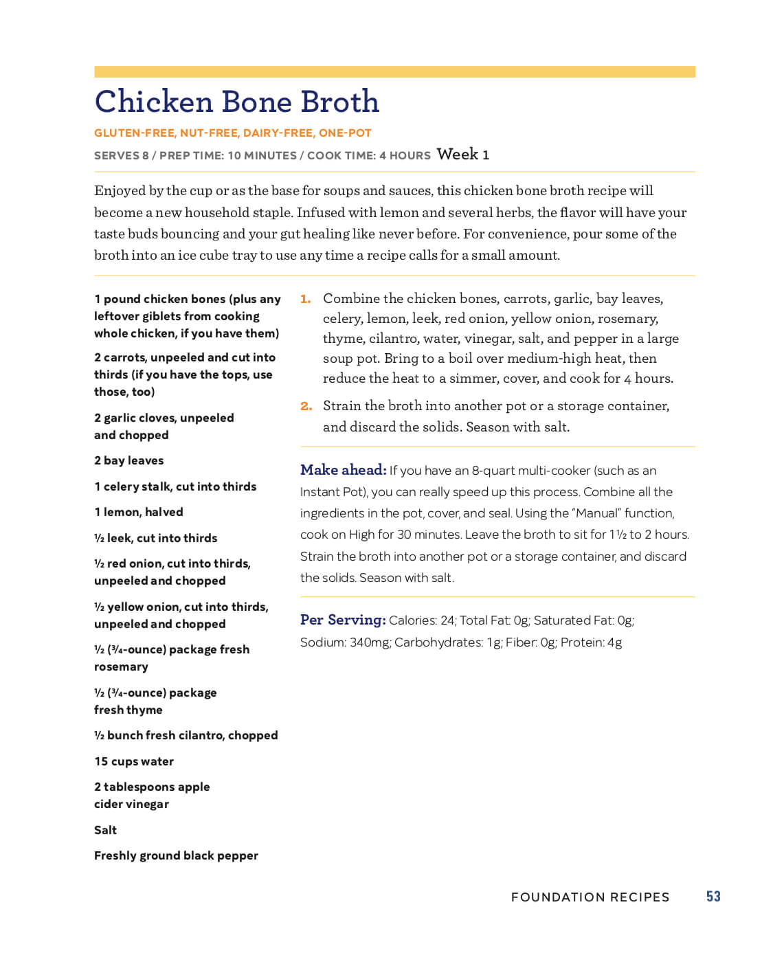 Chicken Bone Broth recipe The Leaky Gut Meal Plan agutsygirl.com #leakygut #bonebroth #chickenbroth