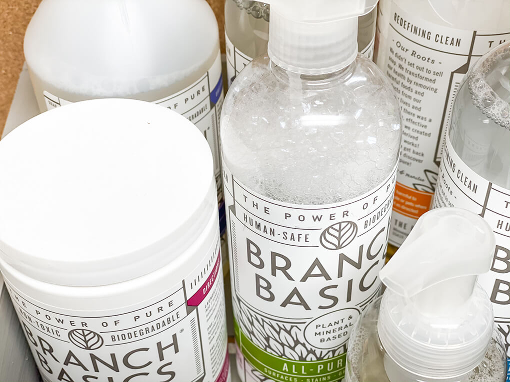 Healthy Cleaning for a Healthy Gut agutsygirl.com #nontoxicliving #nontoxiccleaning #healthyliving #DIY Branch Basics Bathroom Cleaner Starter Kit Oxygen