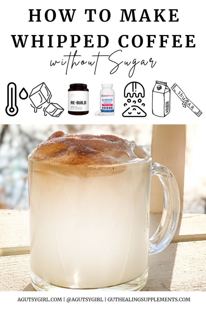 How to Make Whipped Coffee without Sugar (Gut Healthy Whipped Coffee) hand timing agutsygirl.com #whippedcoffee #guthealth #coffee