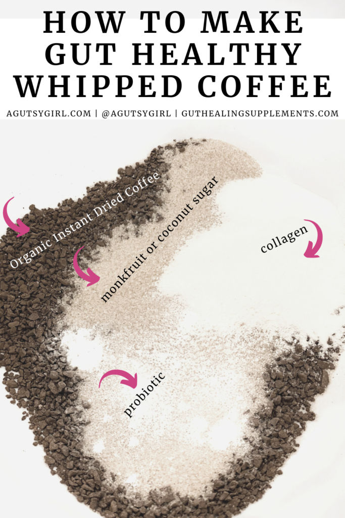 How to Make Whipped Coffee without Sugar (Gut Healthy Whipped Coffee) hand timing agutsygirl.com #whippedcoffee #guthealth #coffeedrink