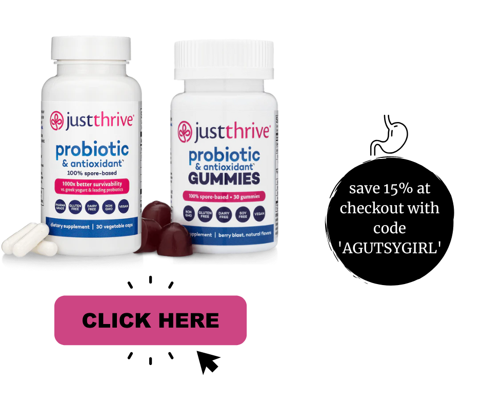 Just Thrive probiotic with A Gutsy Girl agutsygirl.com