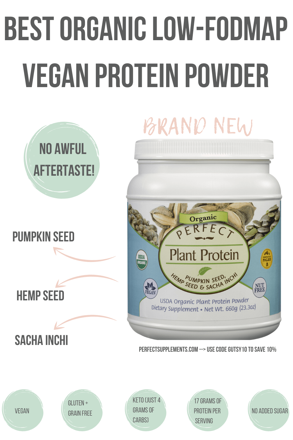 Best Organic Low-FODMAP Vegan Protein Powder #guthealth #lowfodmap #sibo #veganprotein