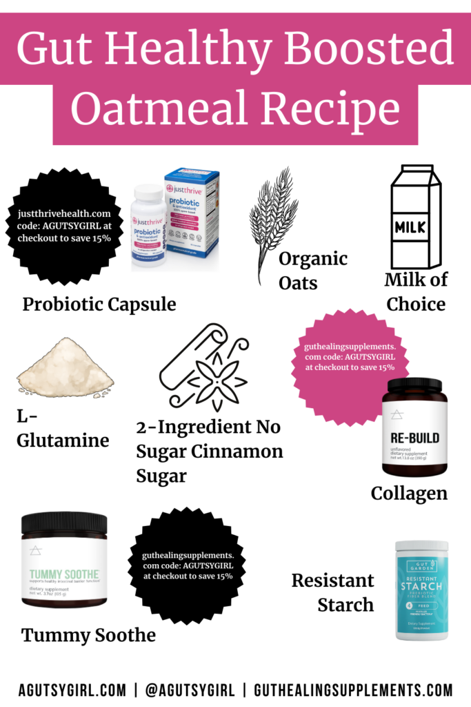 Gut Healthy Boosted Oatmeal Recipe agutsygirl.com #oatmeal #oatmealrecipe