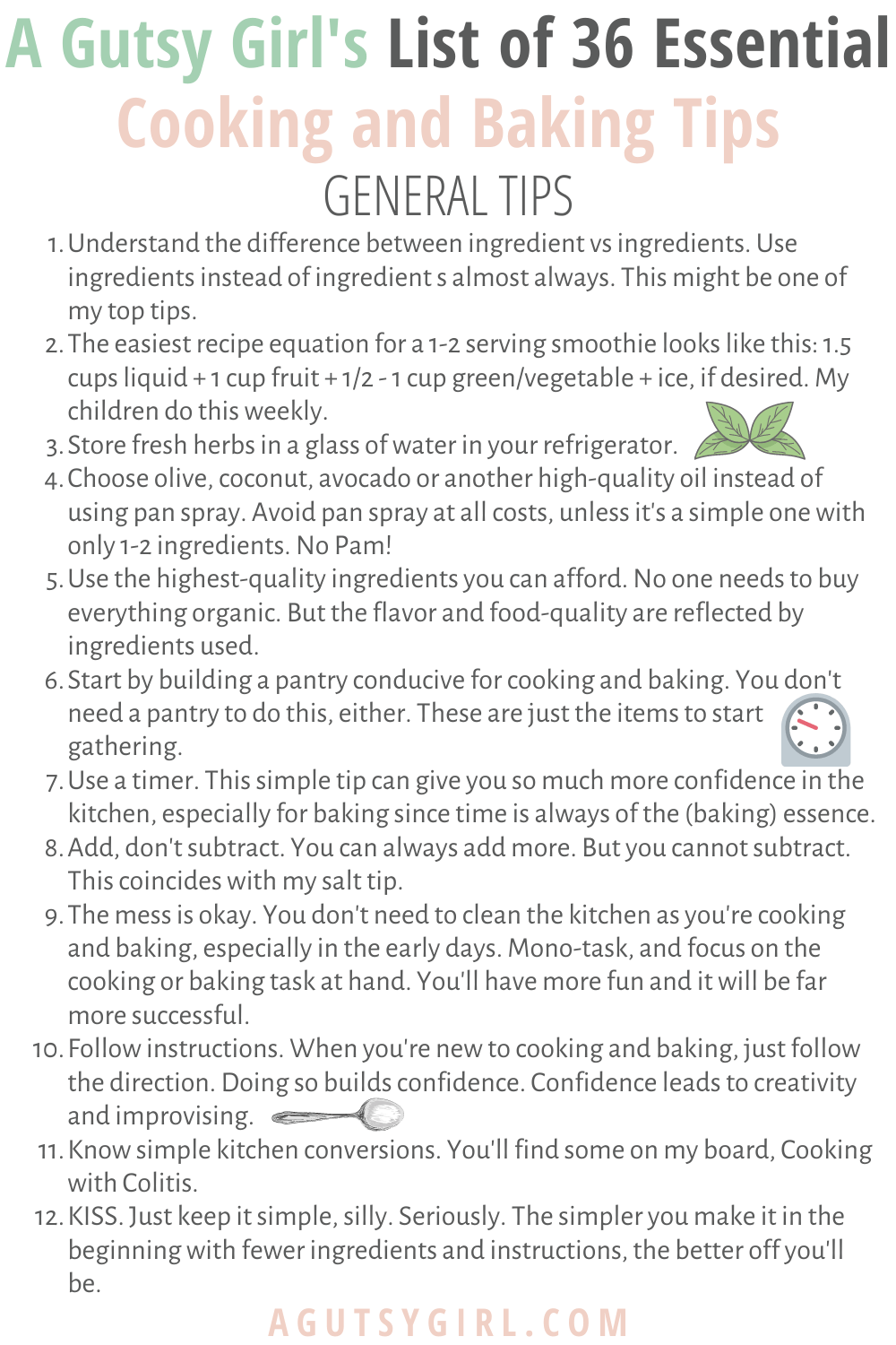 A Gutsy Girl's List of 36 Essential Cooking and Baking Tips agutsygirl.com general #guthealth #cookingtips #bakingtips