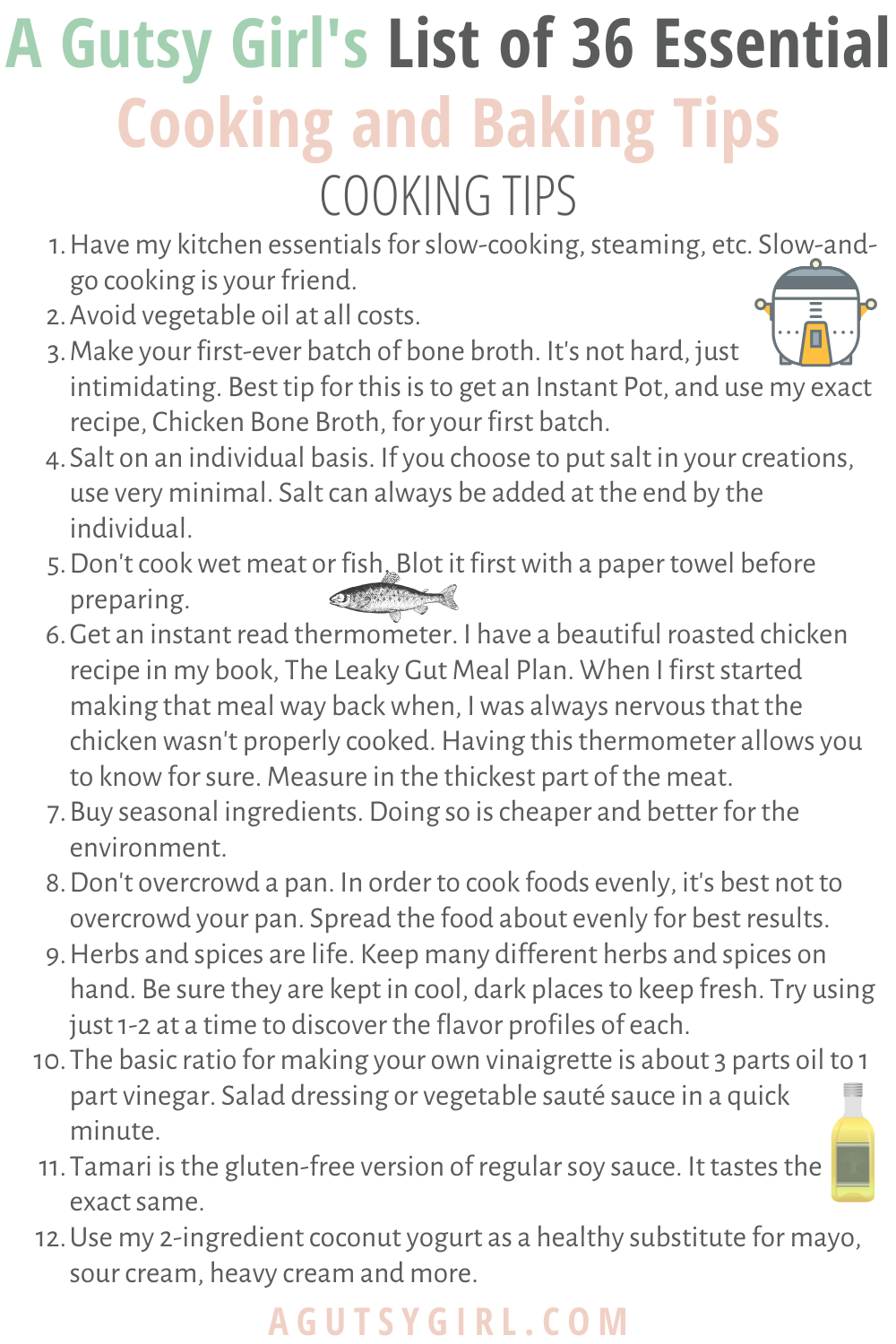 A Gutsy Girl's List of 36 Essential Cooking and Baking Tips agutsygirl.com general #guthealth #cookingtips #cooking