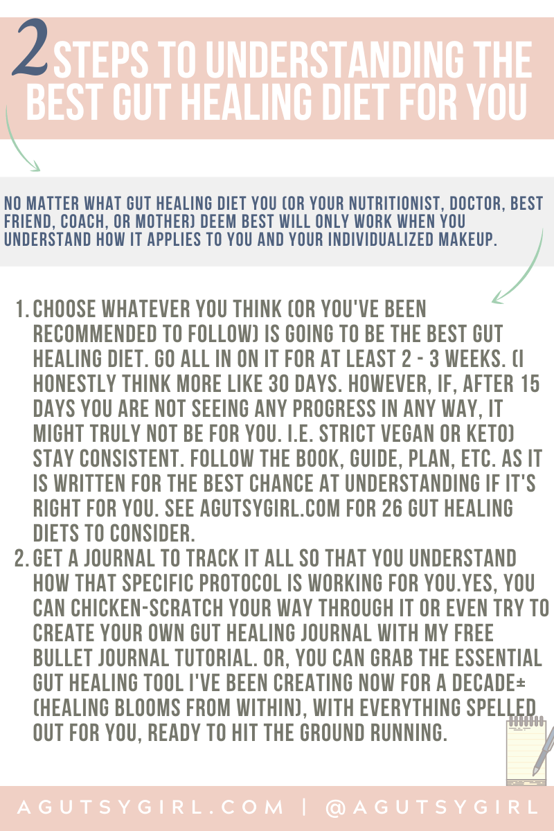 2 Pasos para Comprender la Mejor Dieta Curativa Intestinal para Usted agutsygirl.com #guthealth # bestdiet #guthealing#foodjournal