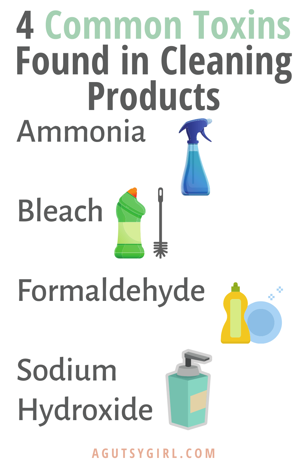 4 Common Toxins Found in Cleaning Products formaldahyde agutsygirl.com #cleaningproducts #guthealth #toxins #chemicals