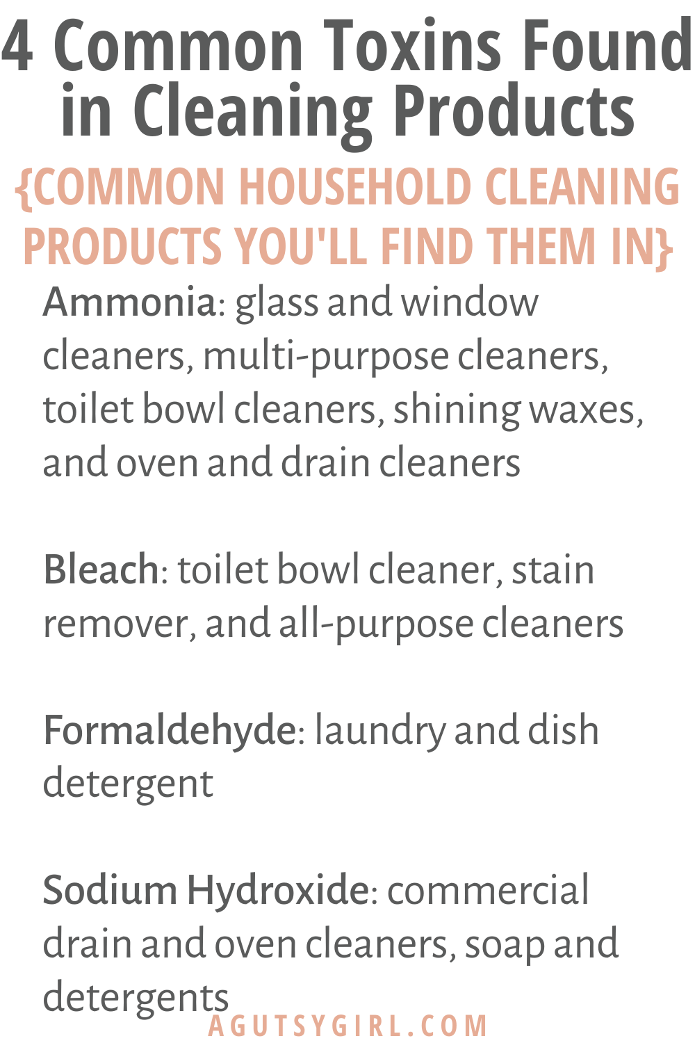 4 Common Toxins Found in Cleaning Products list agutsygirl.com #cleaningproducts #guthealth #toxins #chemicals