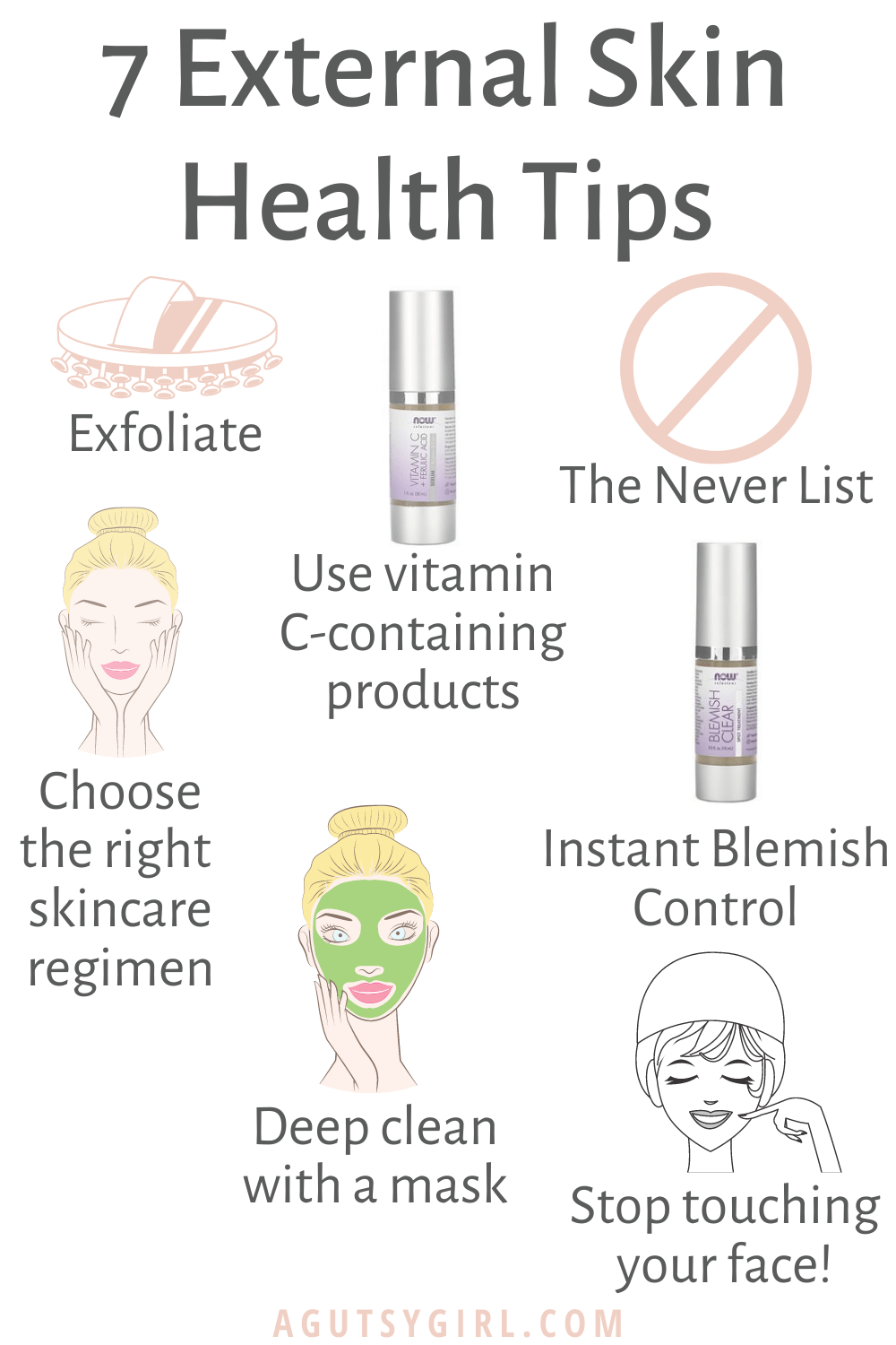 7 External Skin Health Tips agutsygirl.com #skinhealth #guthealth #skincare #skintips