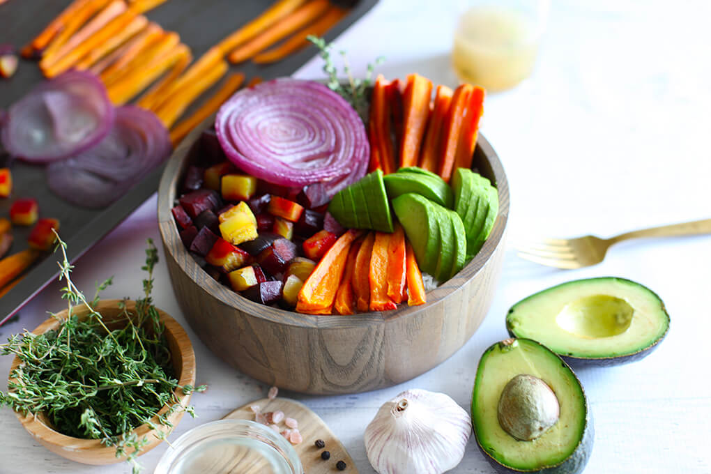 Root Vegetable Vegan Buddha Bowl agutsygirl.com #buddhabowl #buddhabowls #veganrecipes veggies