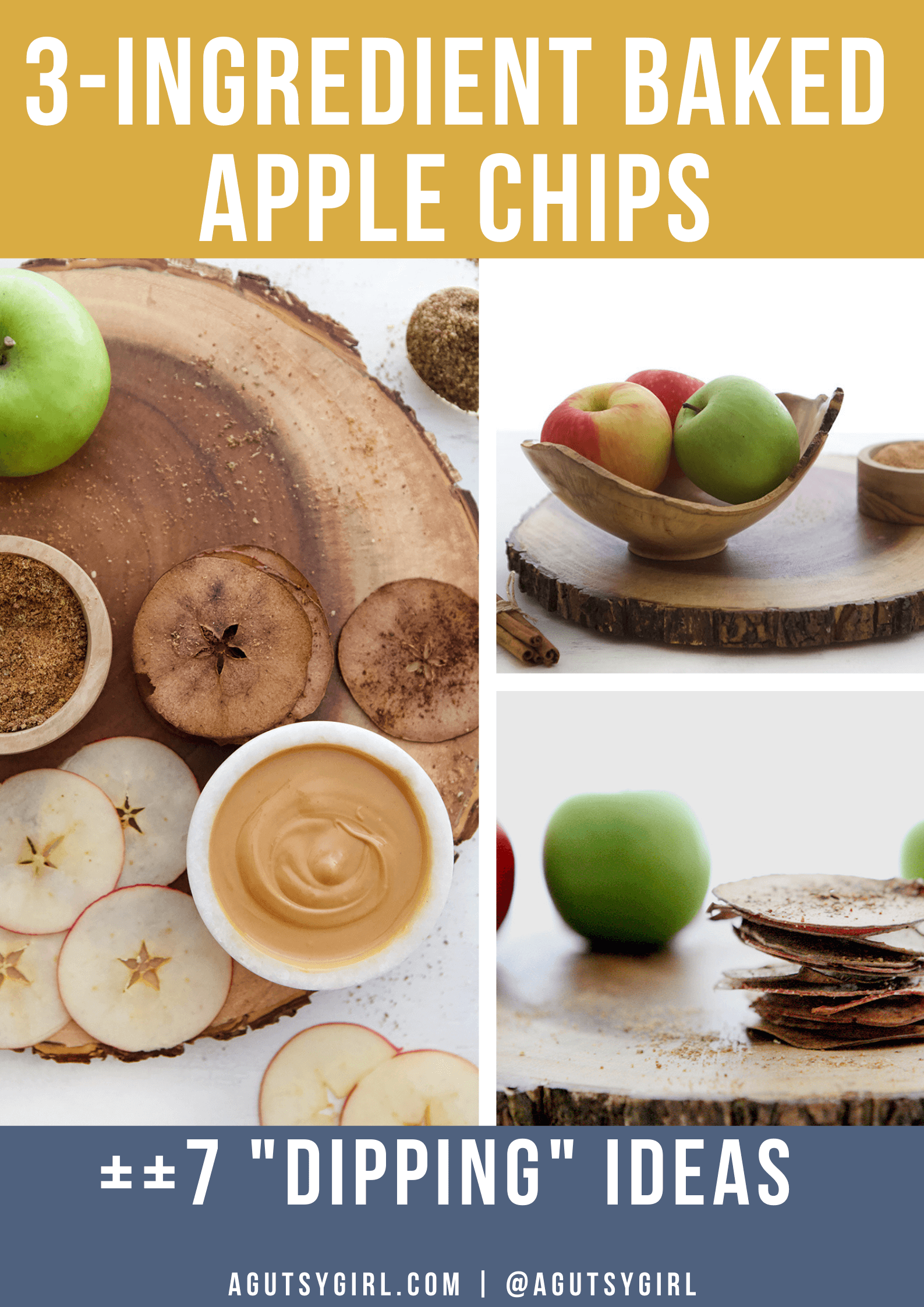 3-Ingredient Baked Apple Chips agutsygirl.com #applechips #glutenfreerecipes #apples