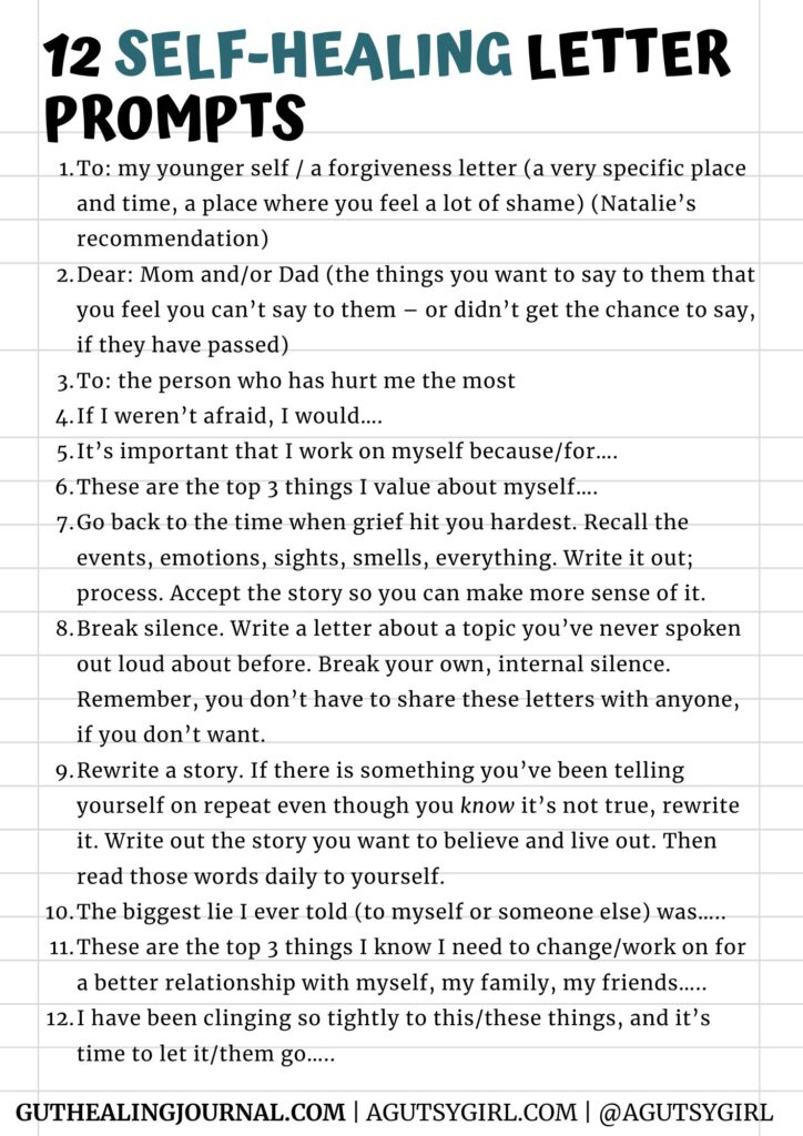 12 self healing letter prompts A Gutsy Girl agutsygirl.com