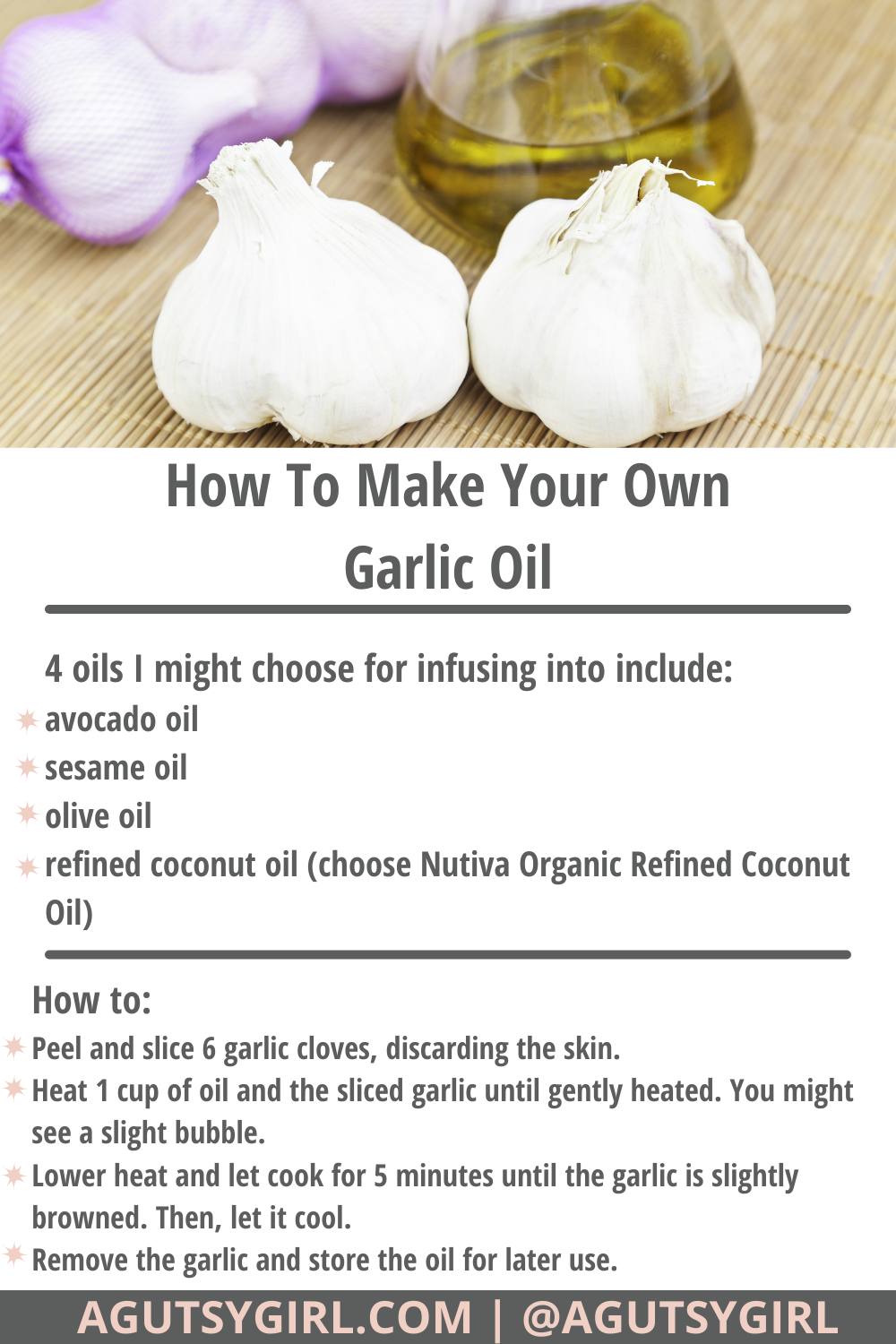 How to Make Your Own Garlic Oil Too much garlic agutsygirl.com #fodmap #garlic #sibo #garlicoil